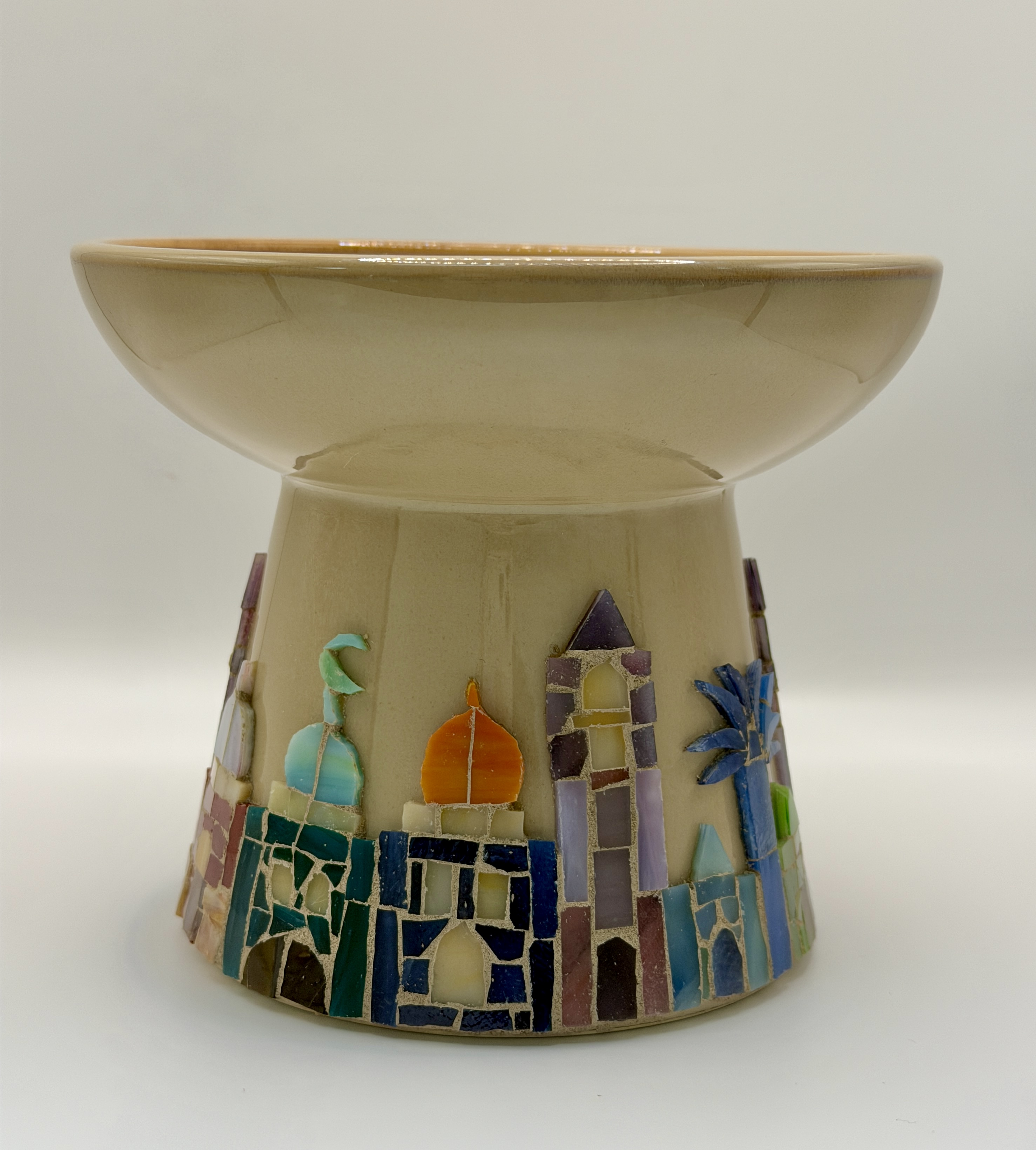 The Alhambra Bowl — terracotta cream and gold mosaic tilework