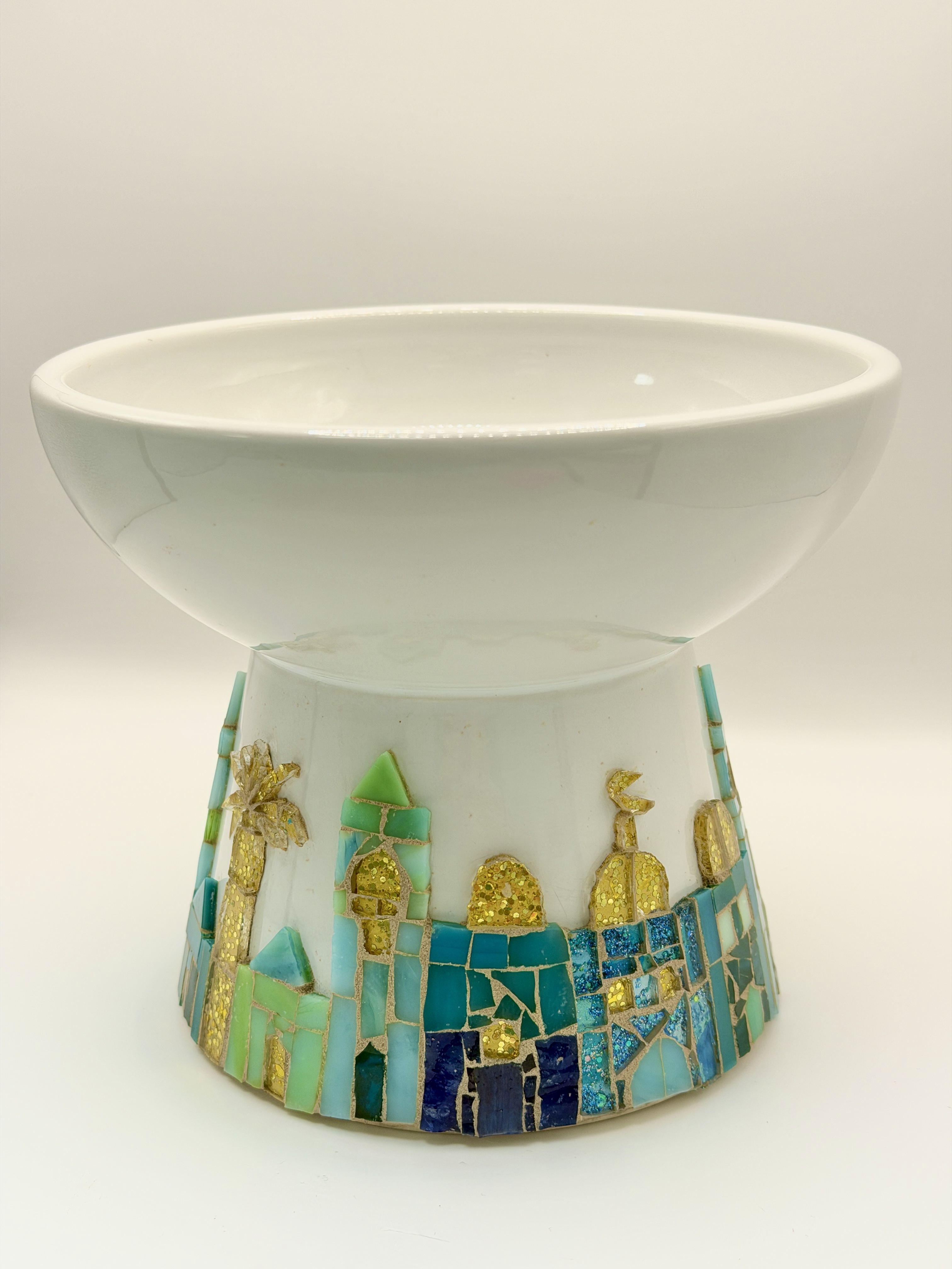 The Damascus Bowl — cobalt teal and gold mosaic tilework