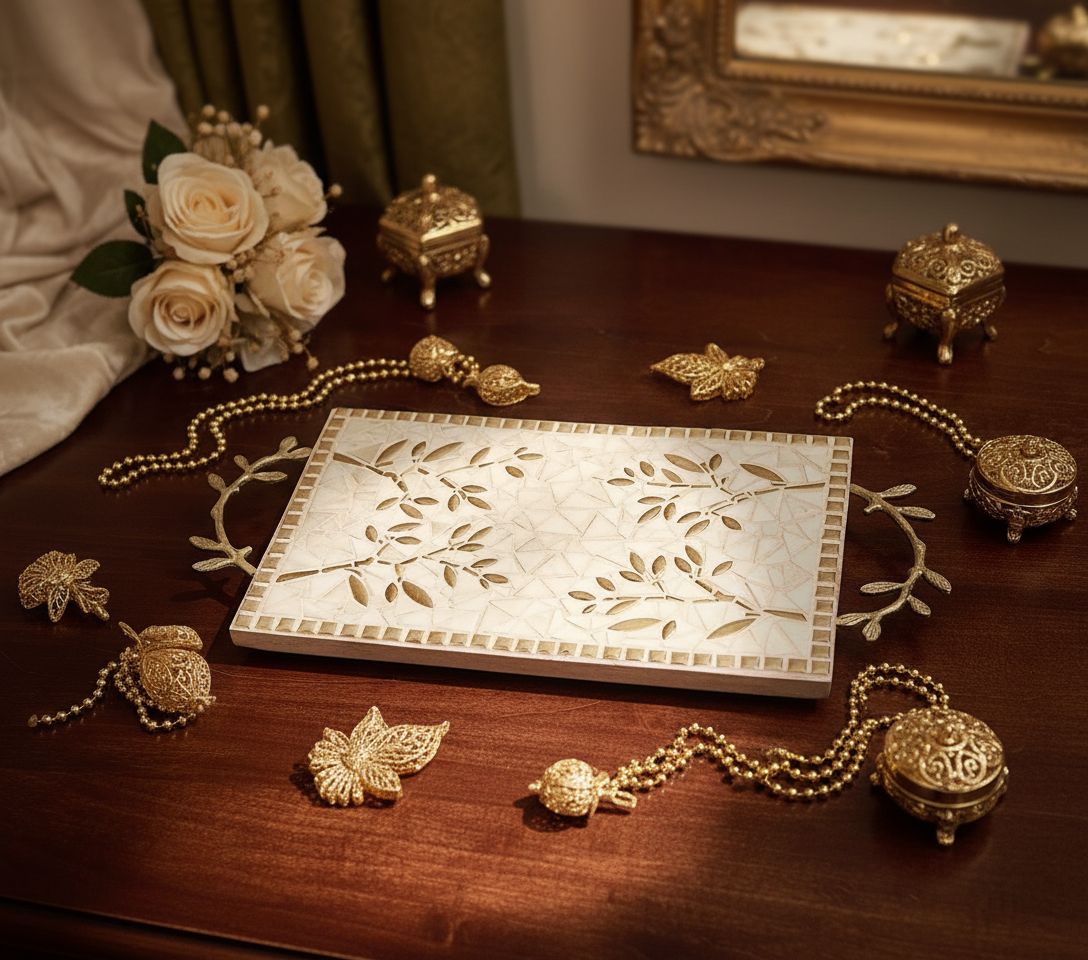 Cream & Gold Leaf Mosaic Tray